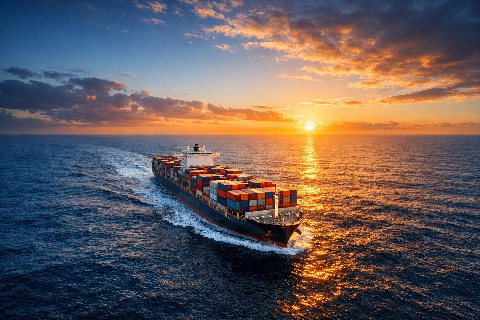 Modern container ship sailing through ocean