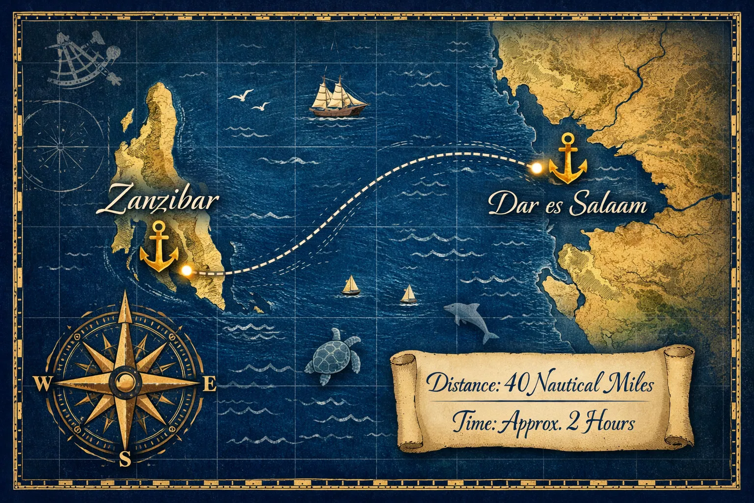 Shipping route from Zanzibar to Dar es Salaam