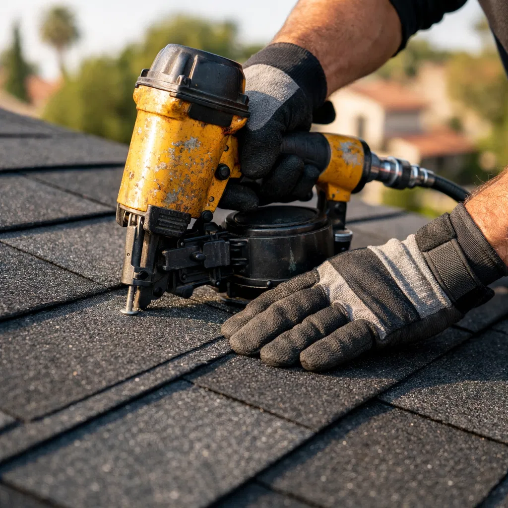 All Seasons Roofing Expert technician installing shingles with precision in San Jose