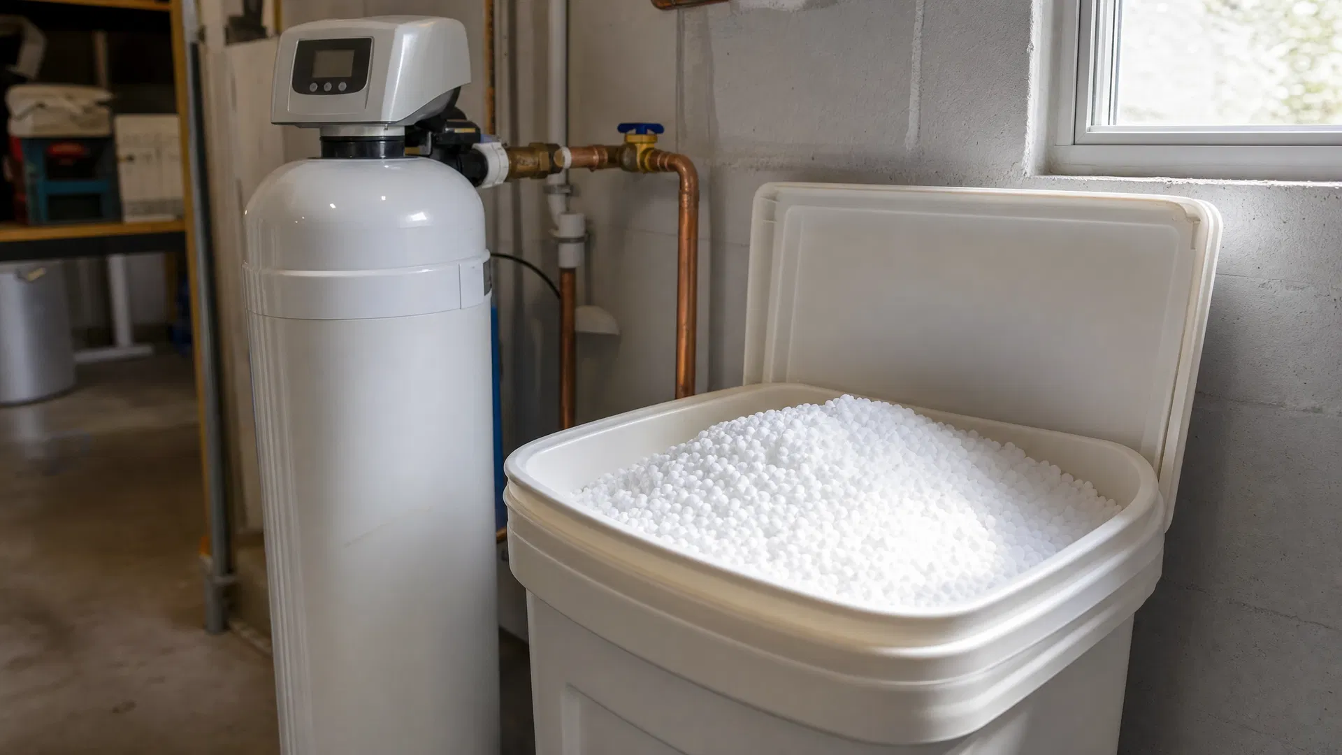 Water softener system in a clean home utility room