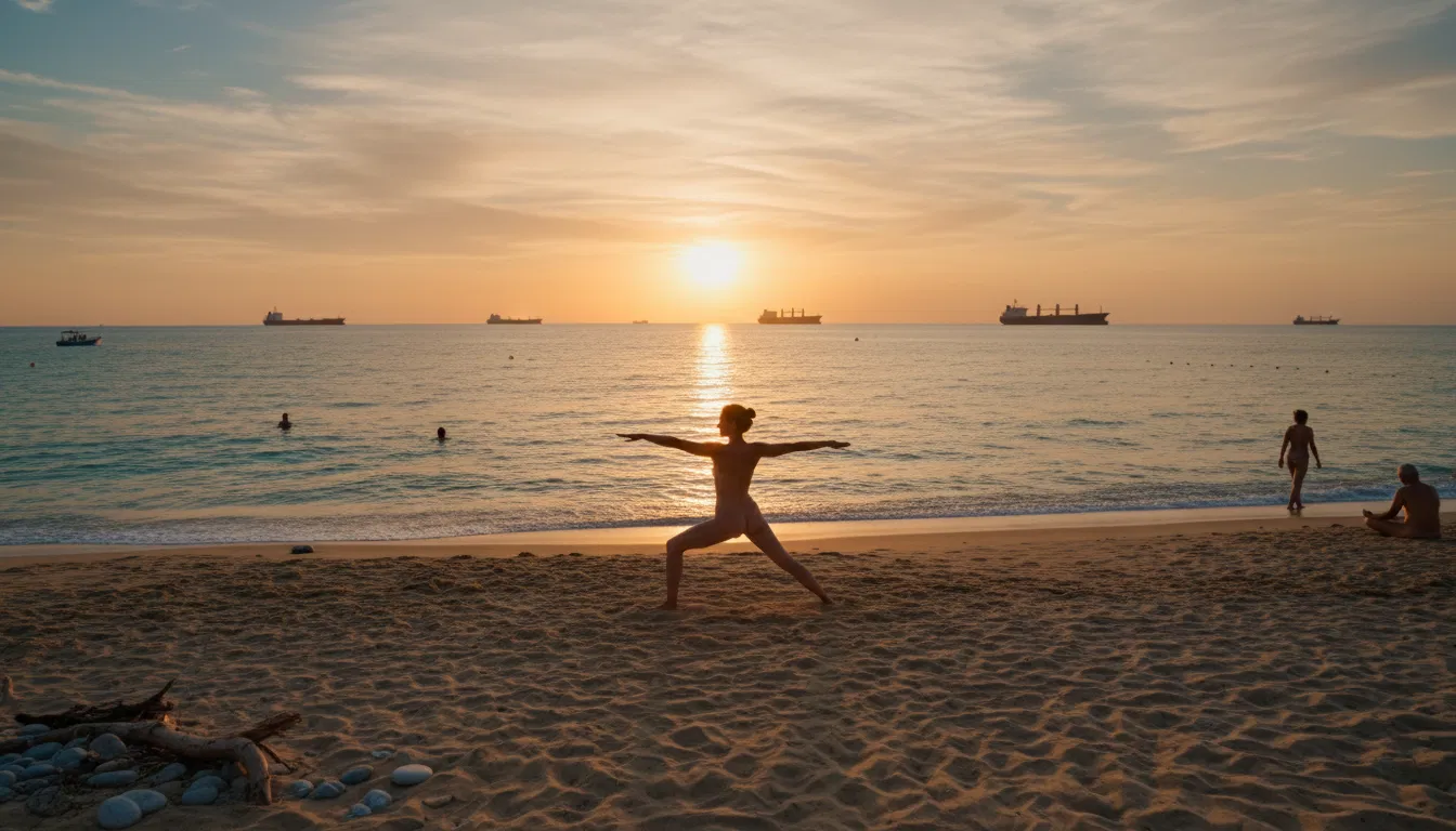 Beach yoga at Vera-Playa sunrise