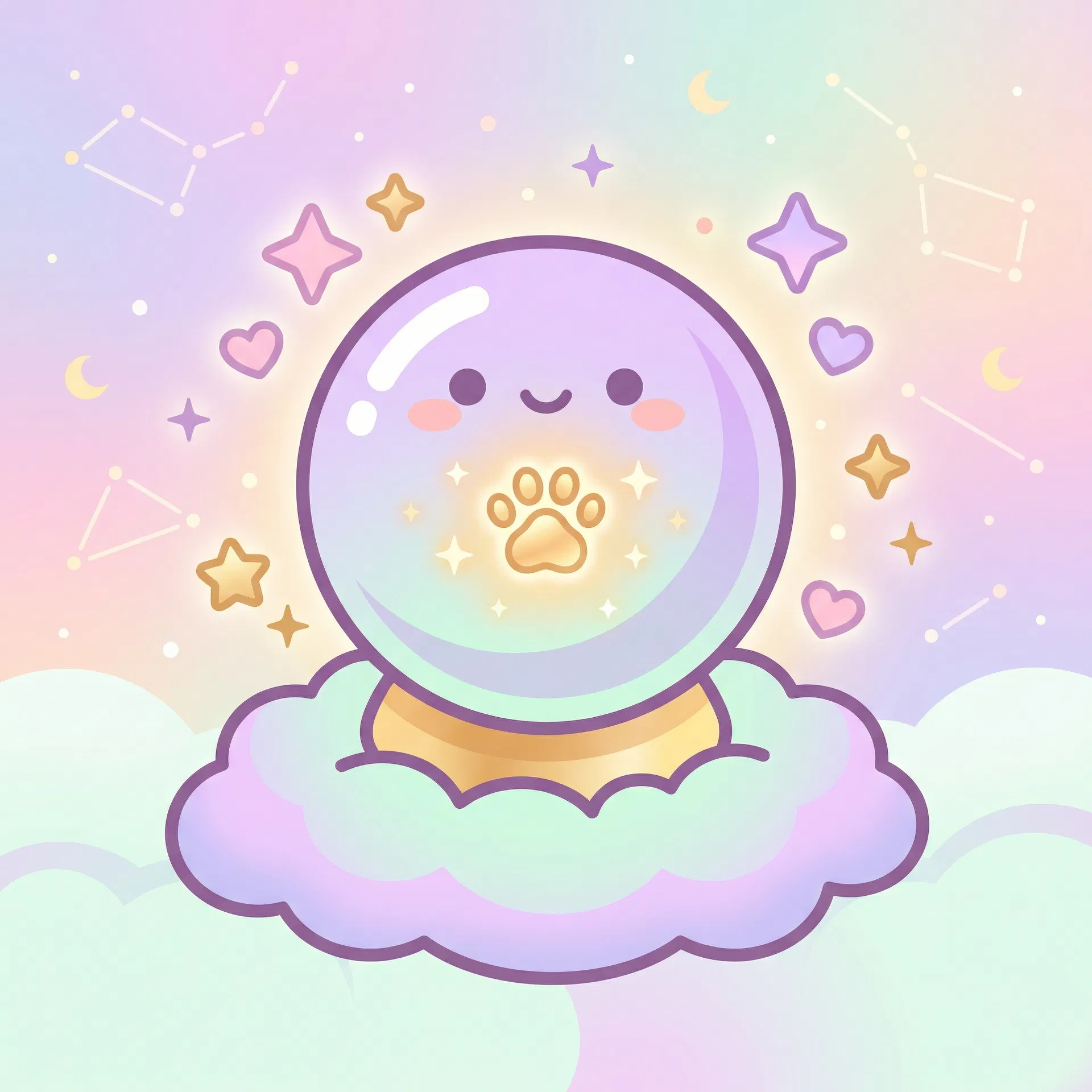 Cute crystal ball with paw print