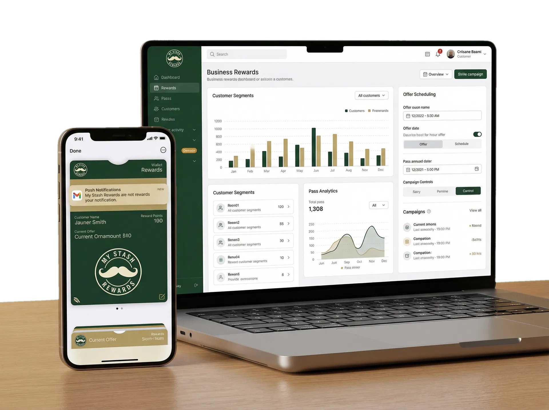 My Stash Rewards dashboard and wallet pass product visual