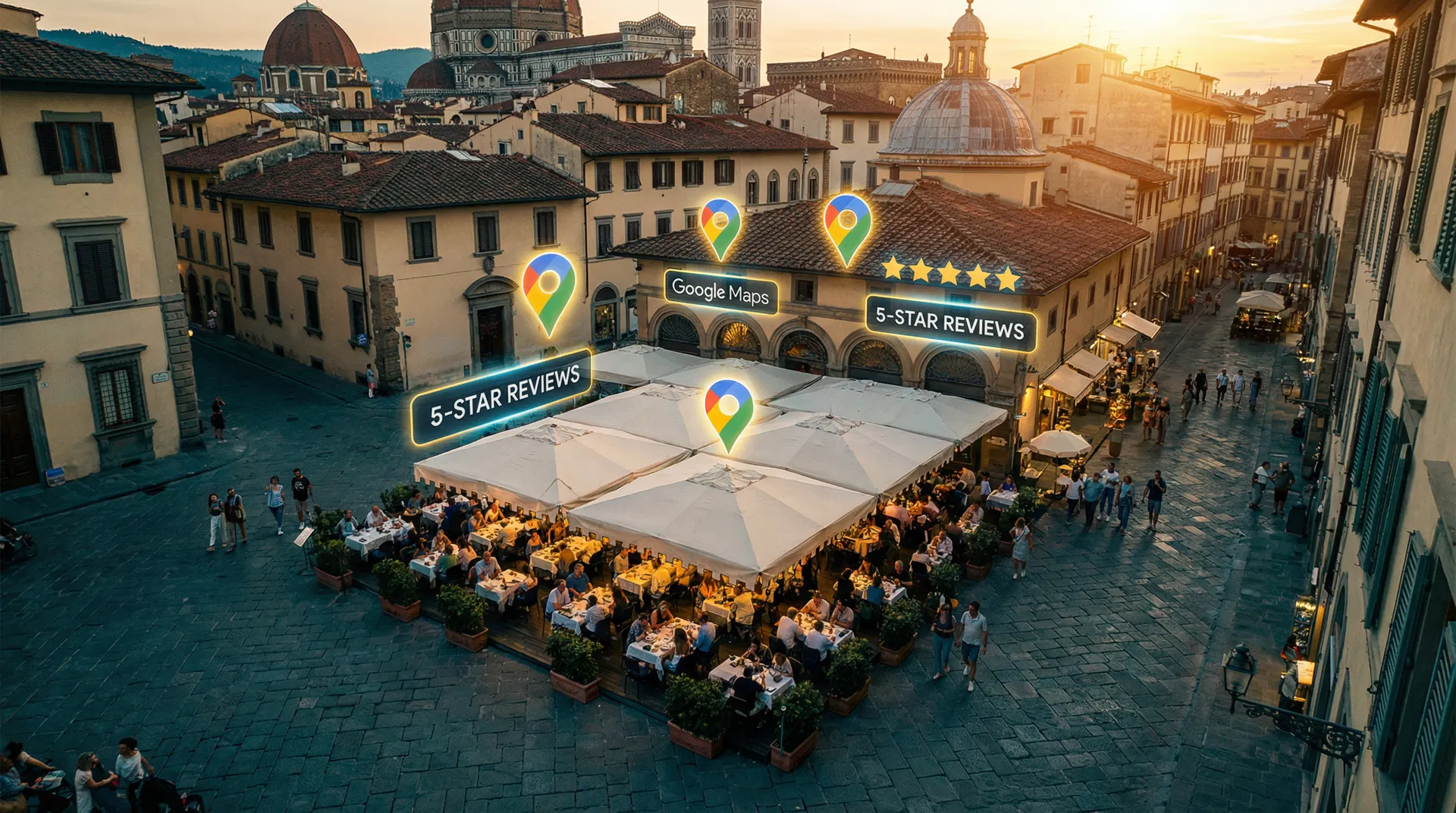 Italian piazza restaurant with Google Maps