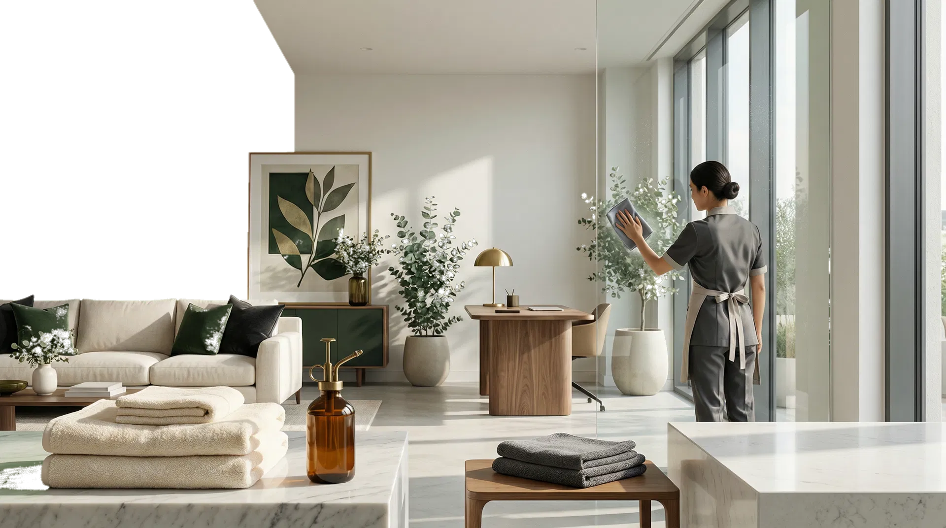Premium cleaning service in a bright modern residential and commercial interior