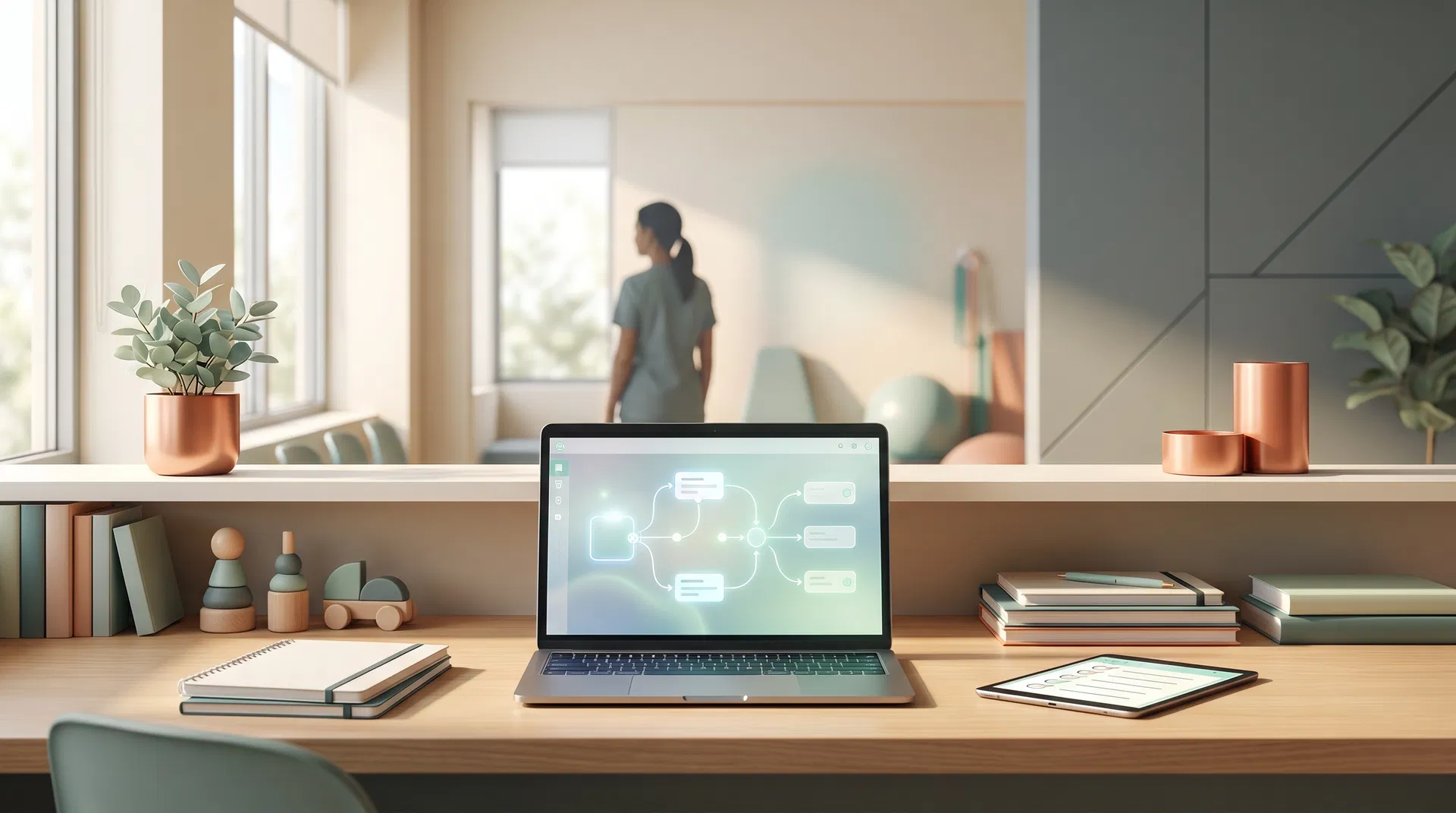 Modern therapy clinic workspace symbolizing reduced administrative stress