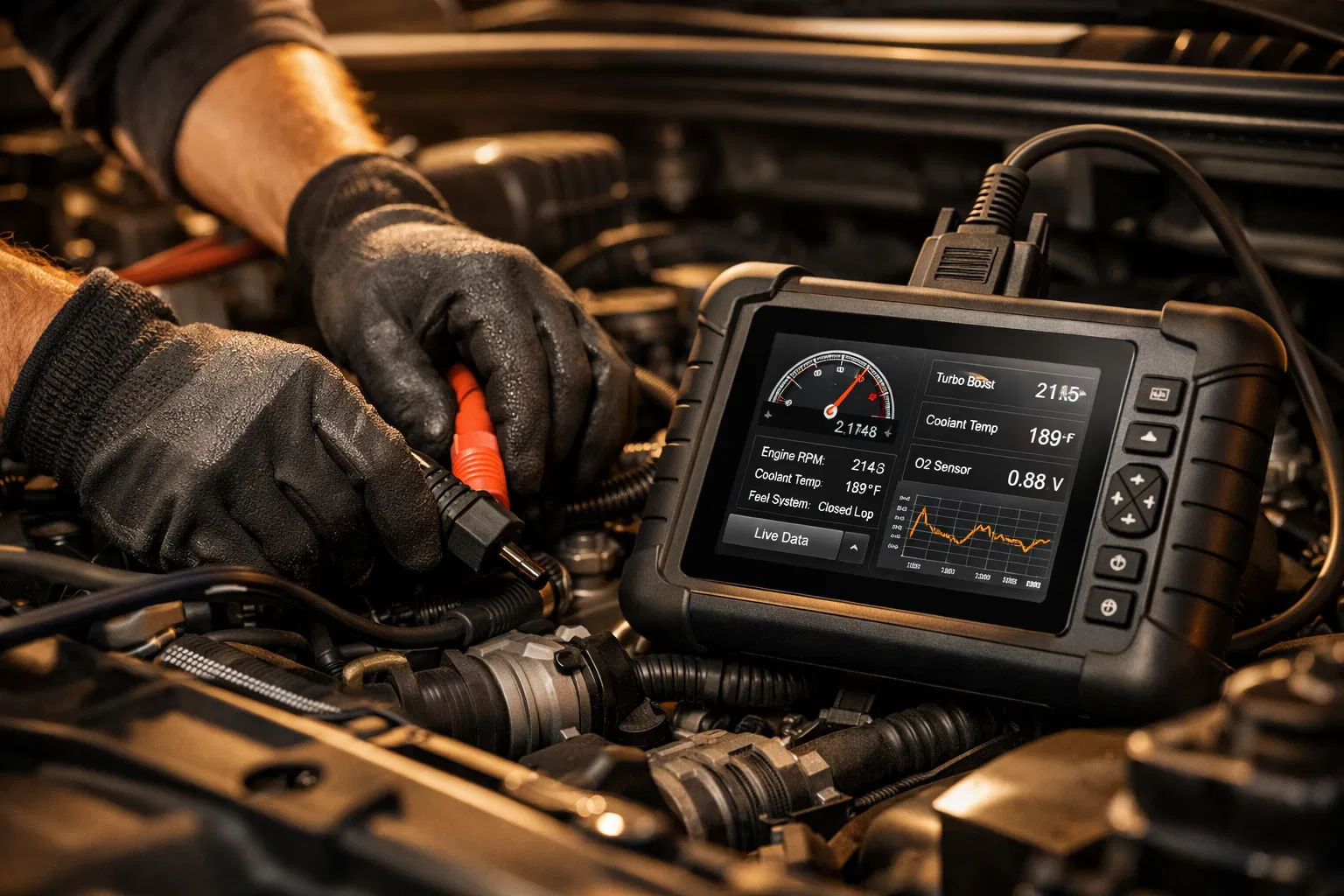 Engine diagnostics equipment showing real-time data