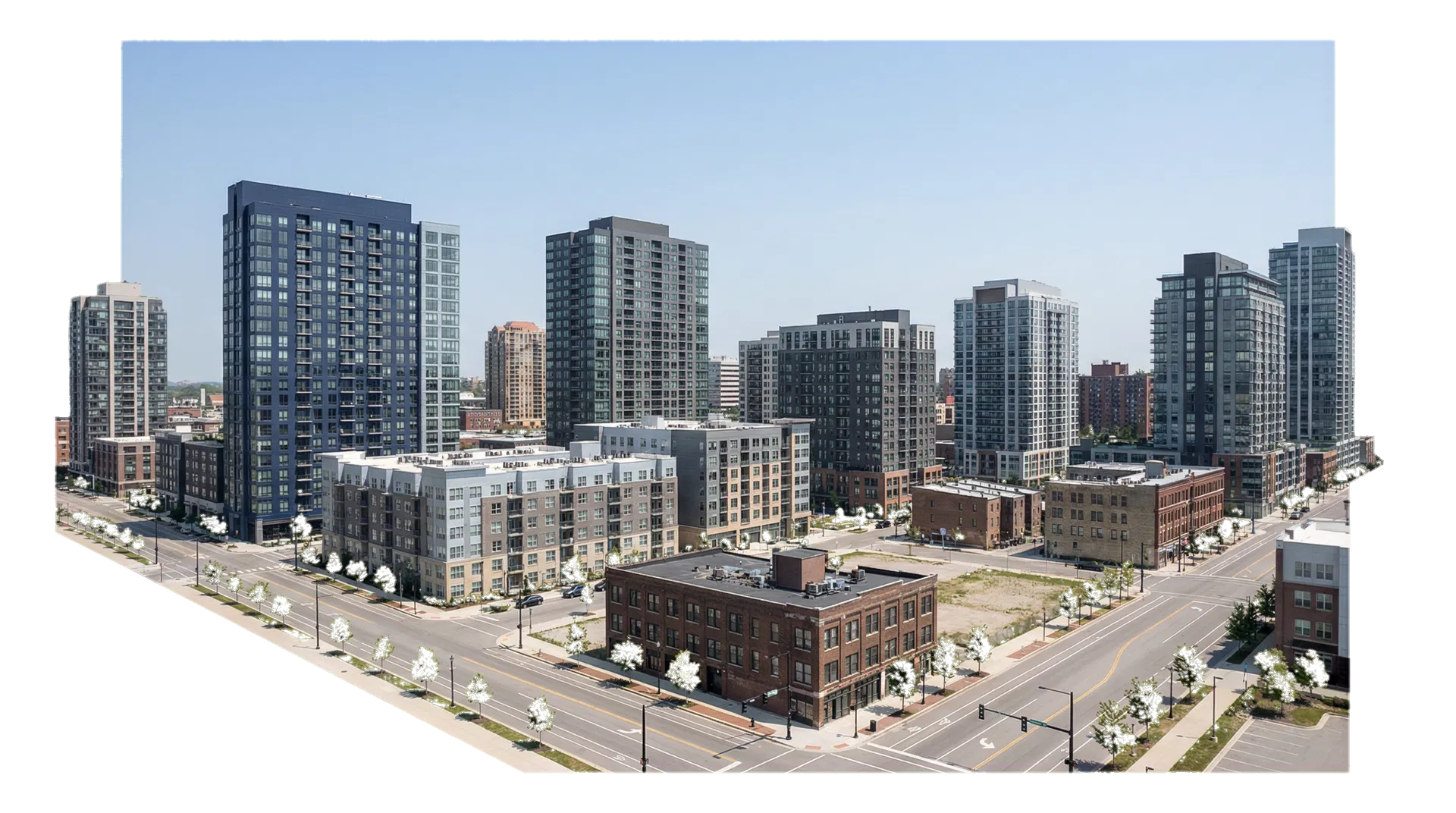 Modern apartment buildings in an emerging U.S. market