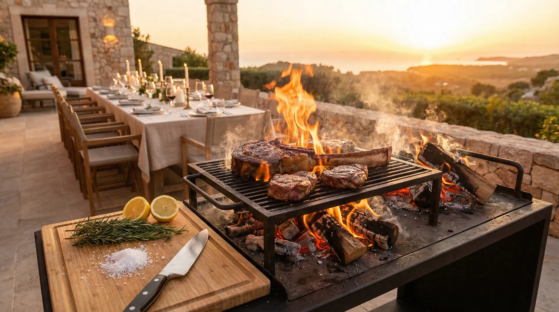 Live-fire BBQ cooking at an event
