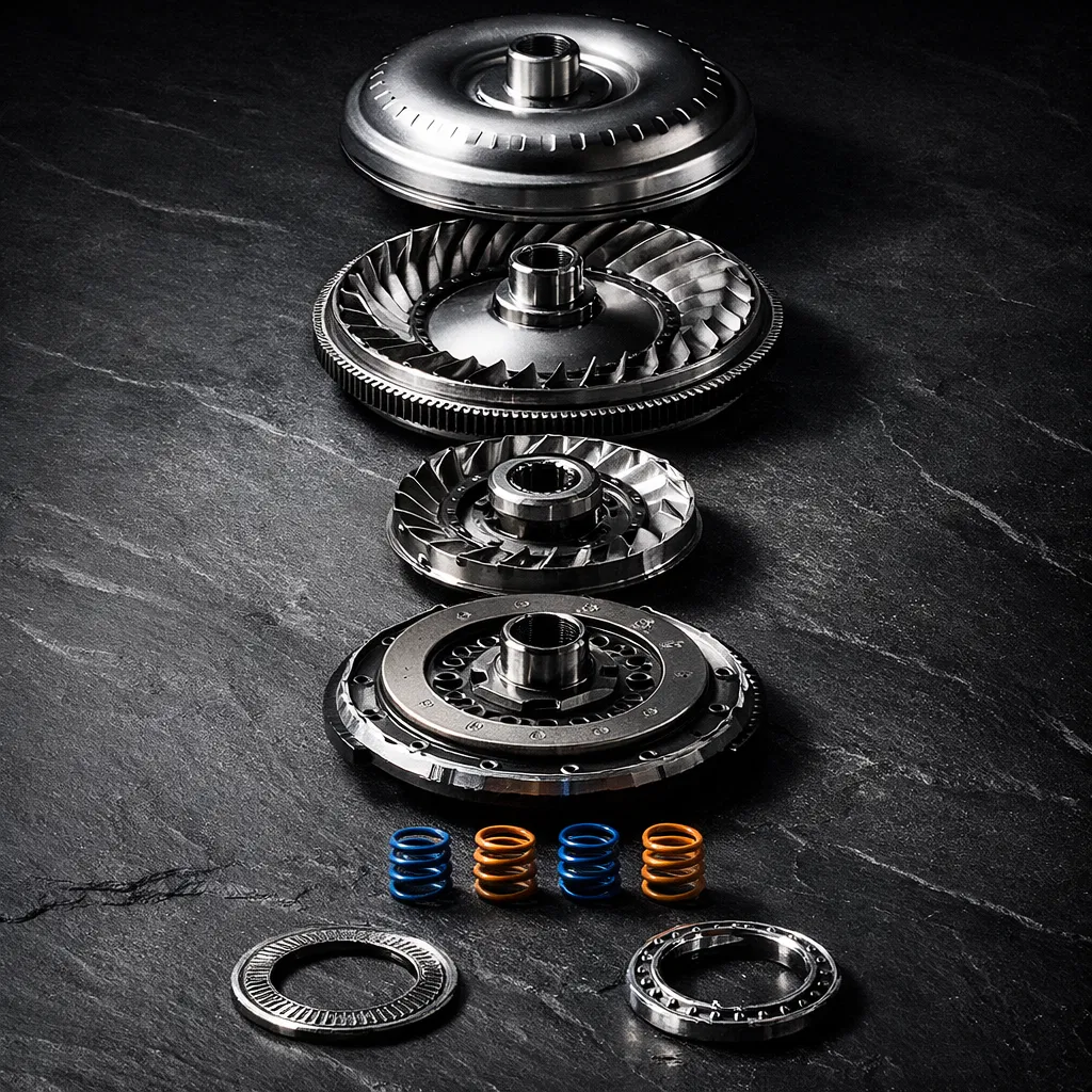 Componentes internos do conversor de torque desmontados