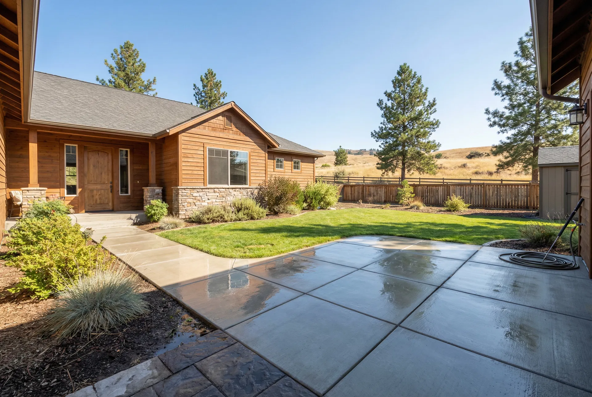 Cleaned patio and walkway after exterior pressure washing