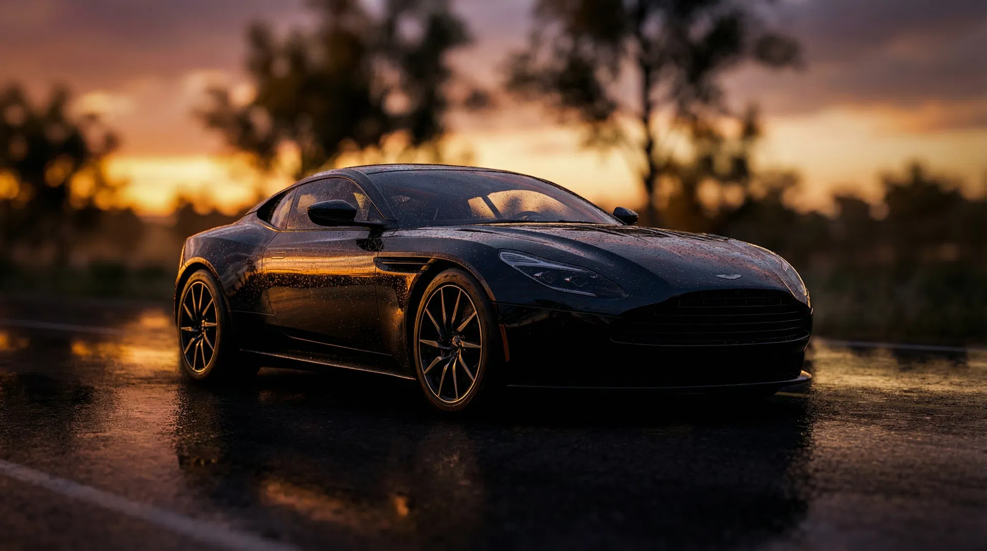 Cinematic luxury car at dusk