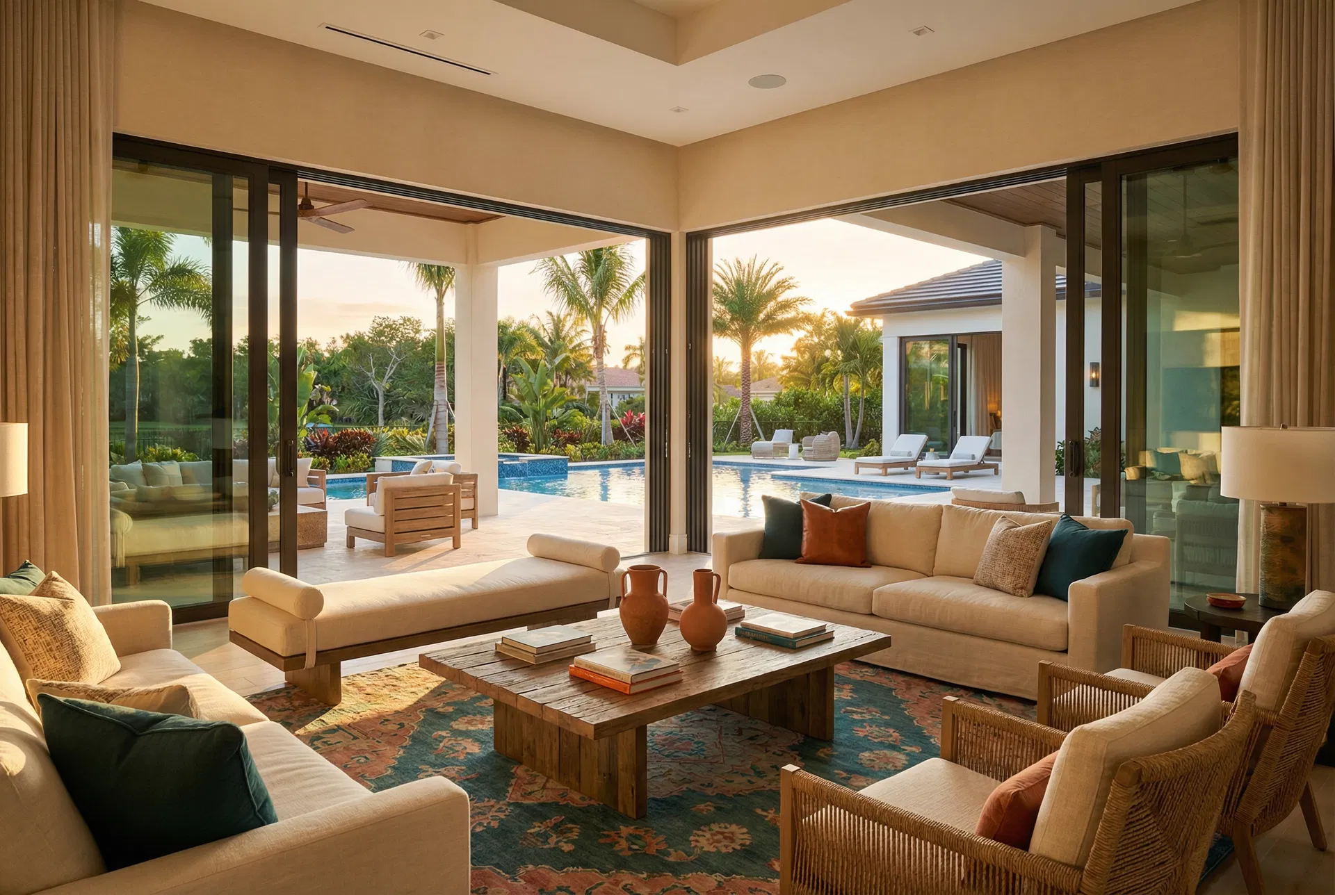 Luxury Florida home interior with pool lanai