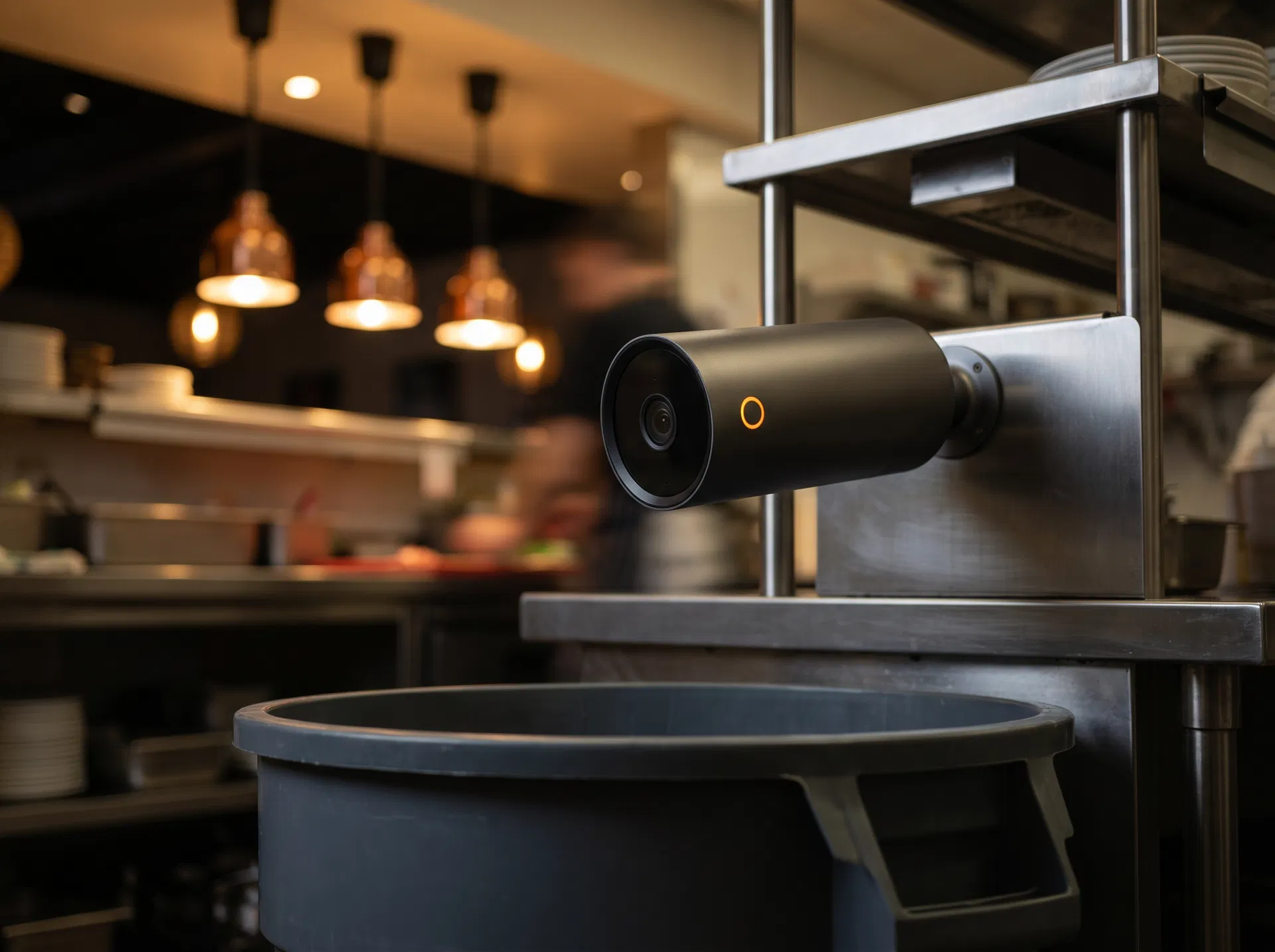 WasteVision AI camera mounted in restaurant kitchen