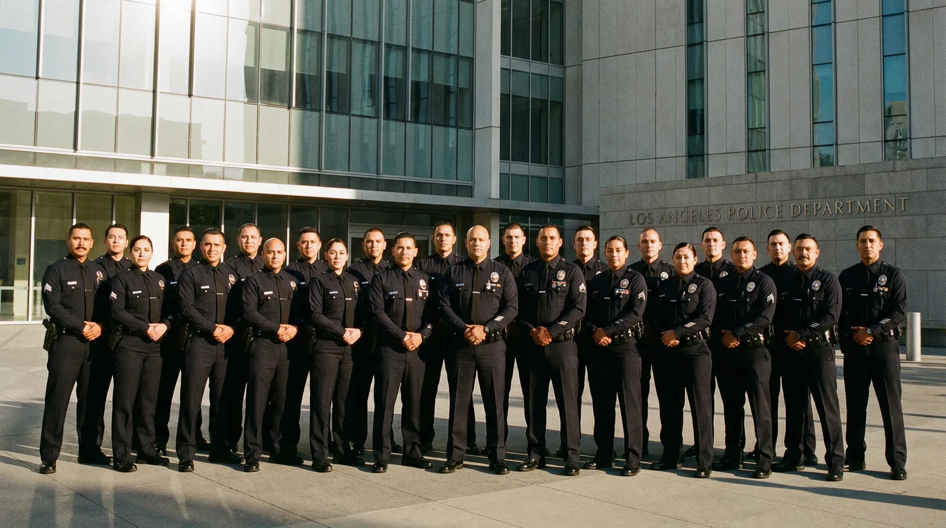LALEY officers in formation at LAPD headquarters
