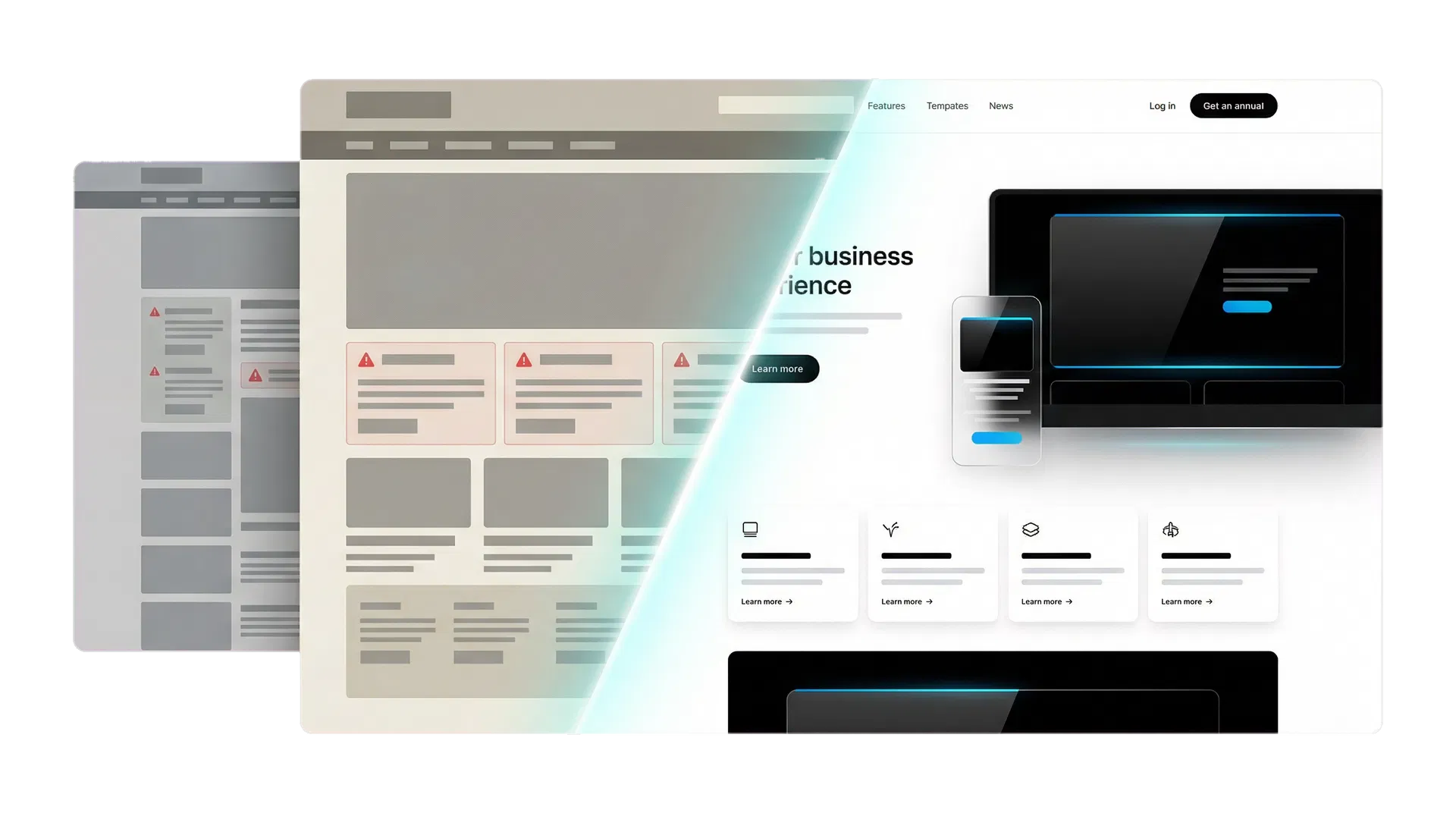 Before and after website transformation comparison
