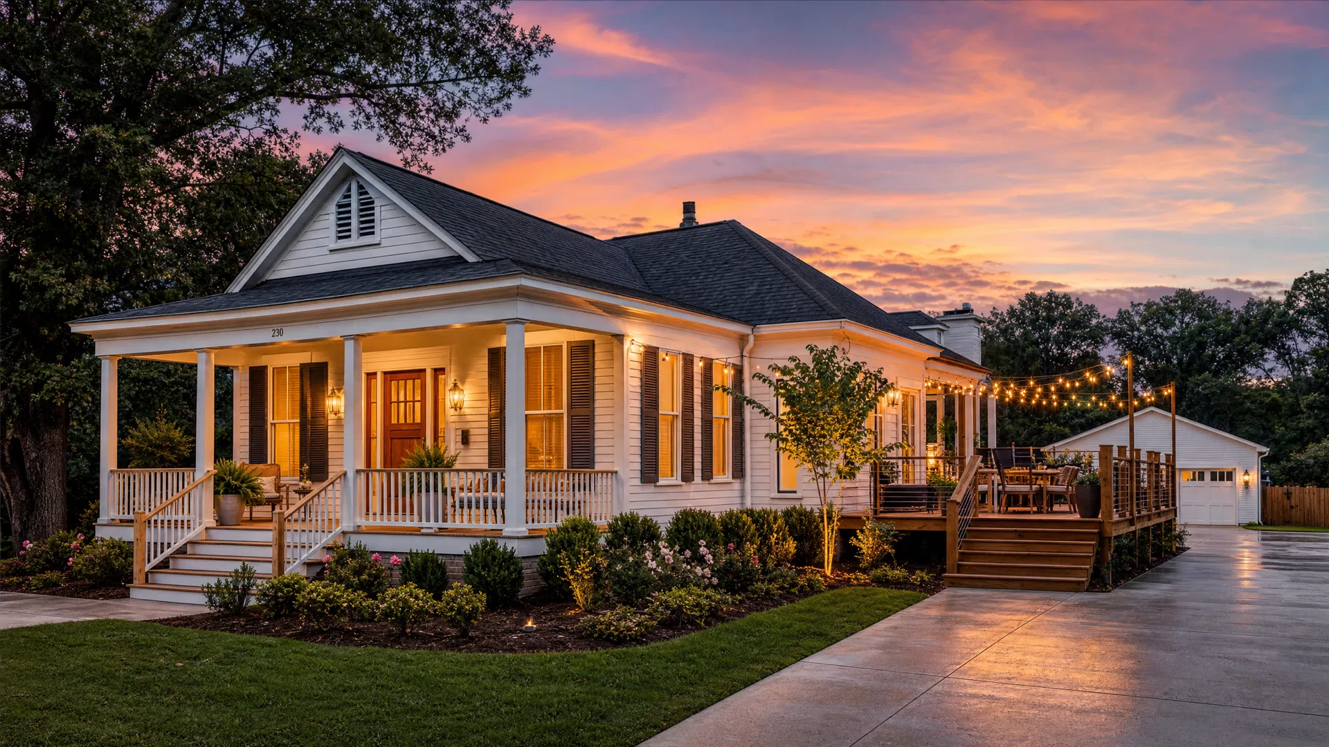 Beautiful renovated home at dusk