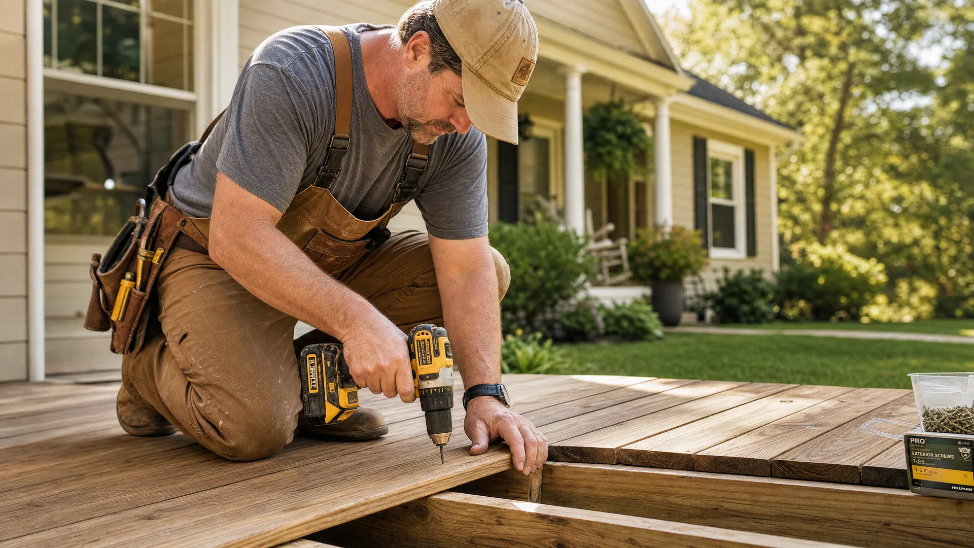 Professional handyman building a deck