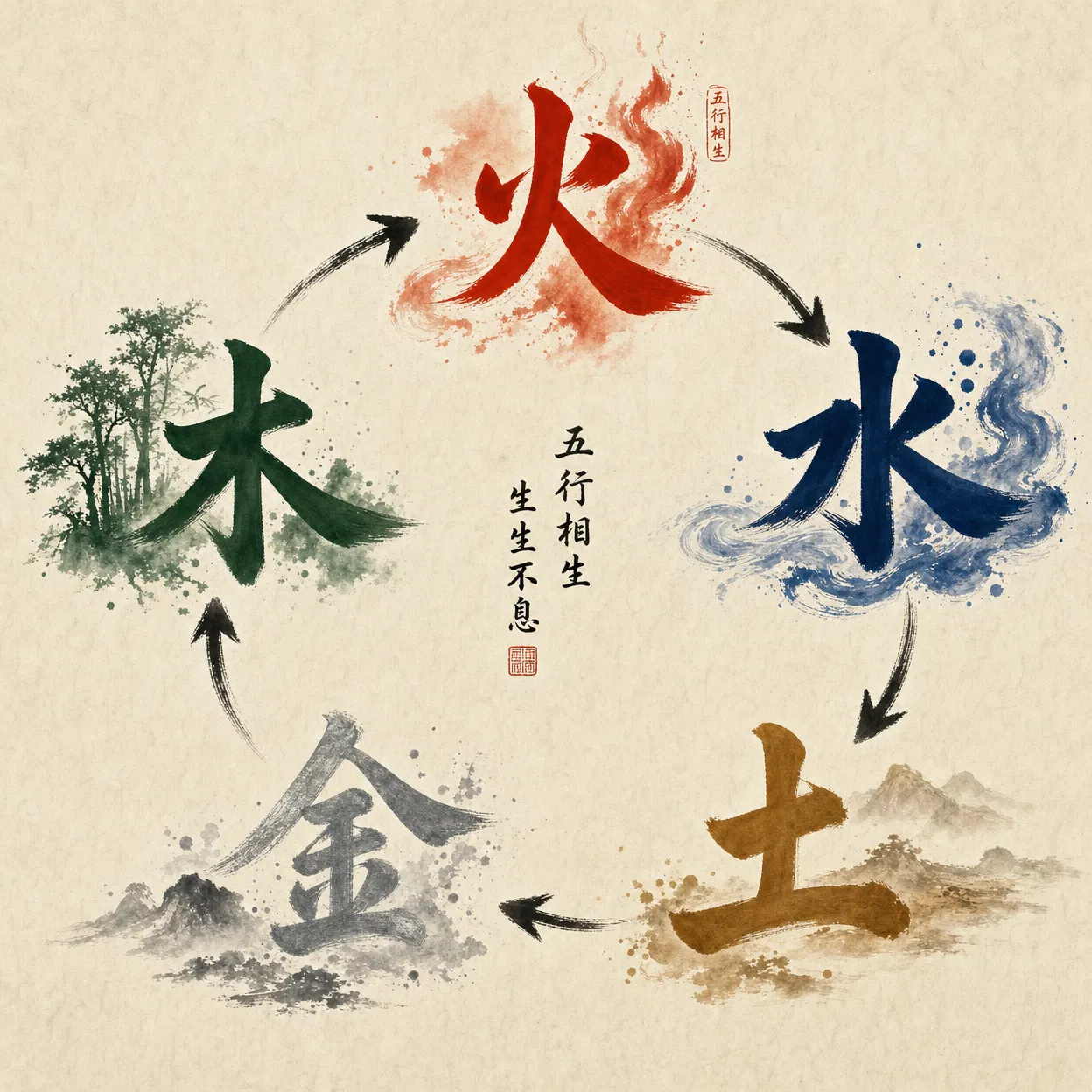 Five Elements Wu Xing cycle