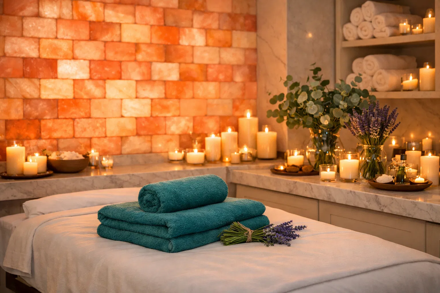 Spa ambiance with himalayan salt wall