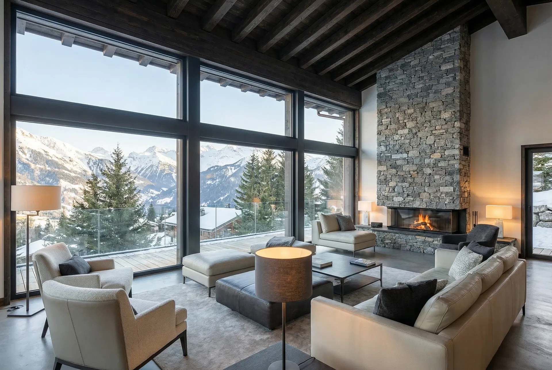 Salon avec vue panoramique sur les Aravis