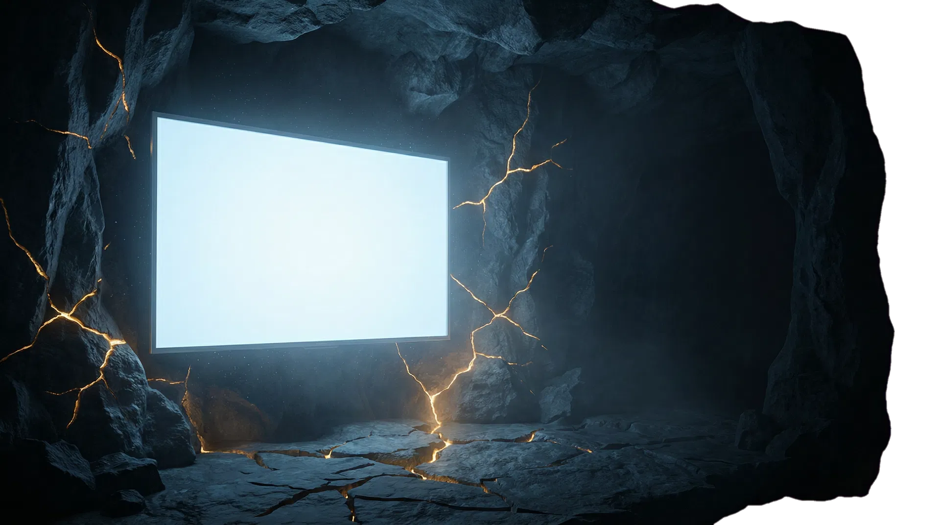 象征信息茧房的洞穴与冷光屏幕