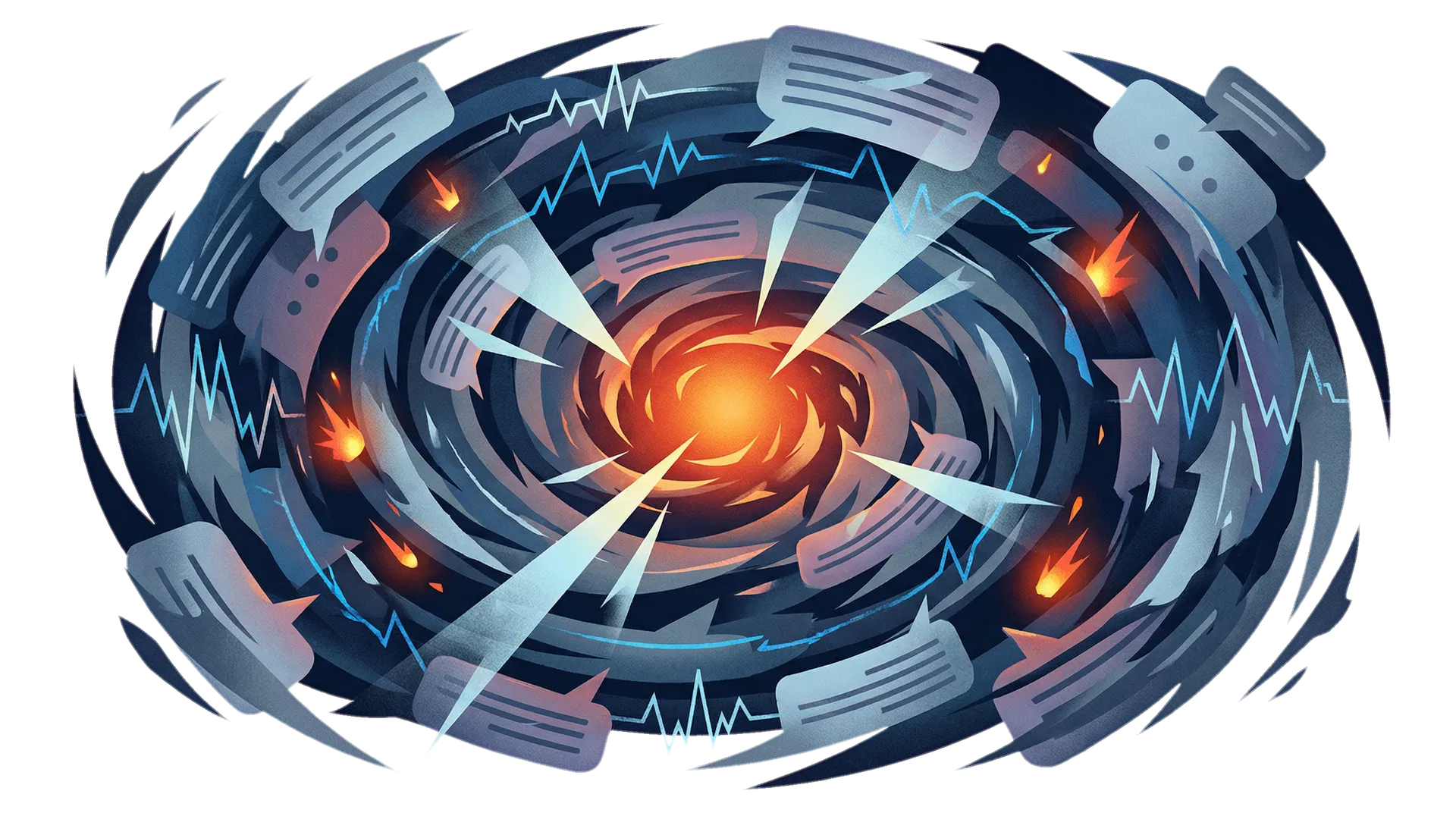 象征网络风暴与情绪极化的抽象图像