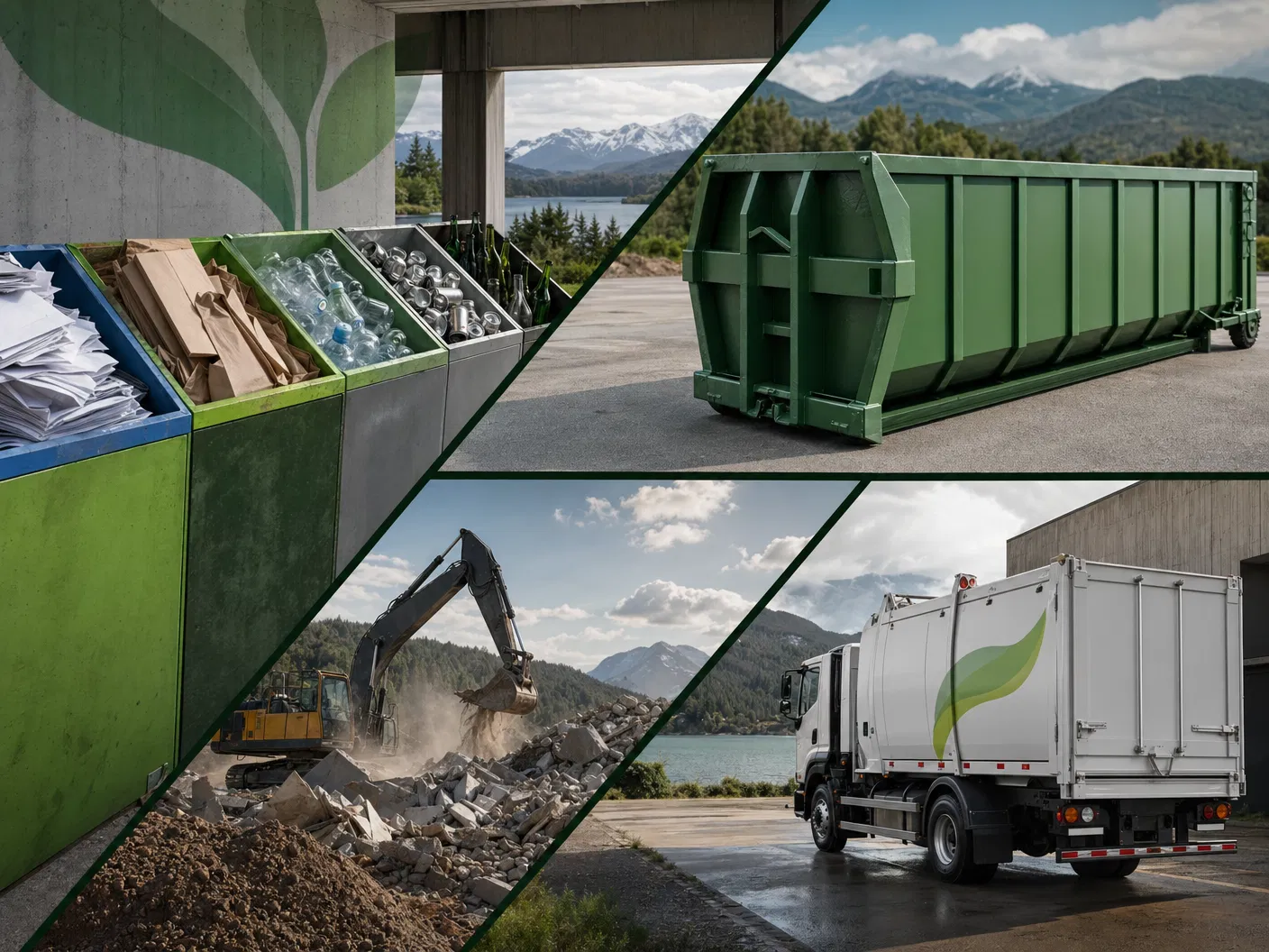 Collage de servicios de reciclaje, tolvas, retiro de escombros y transporte autorizado