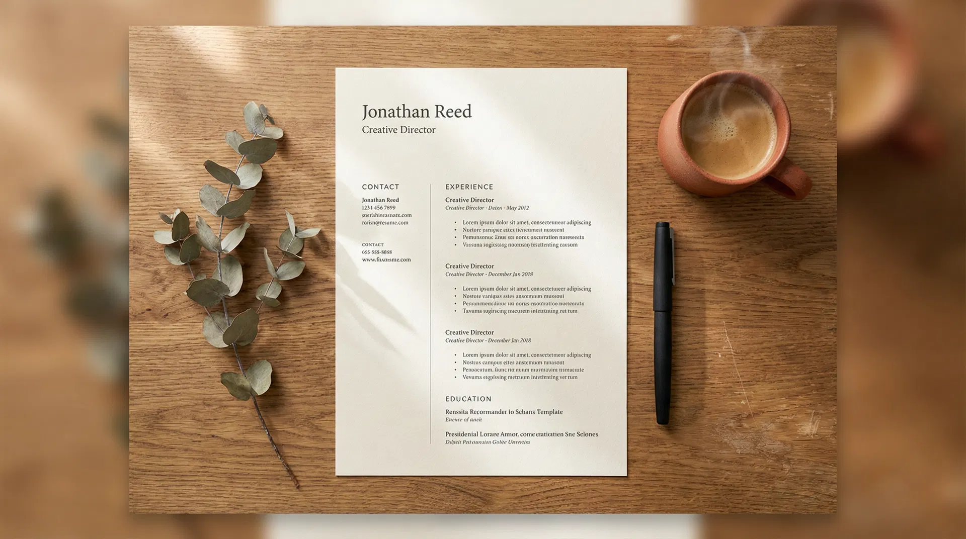 Professional resume on desk