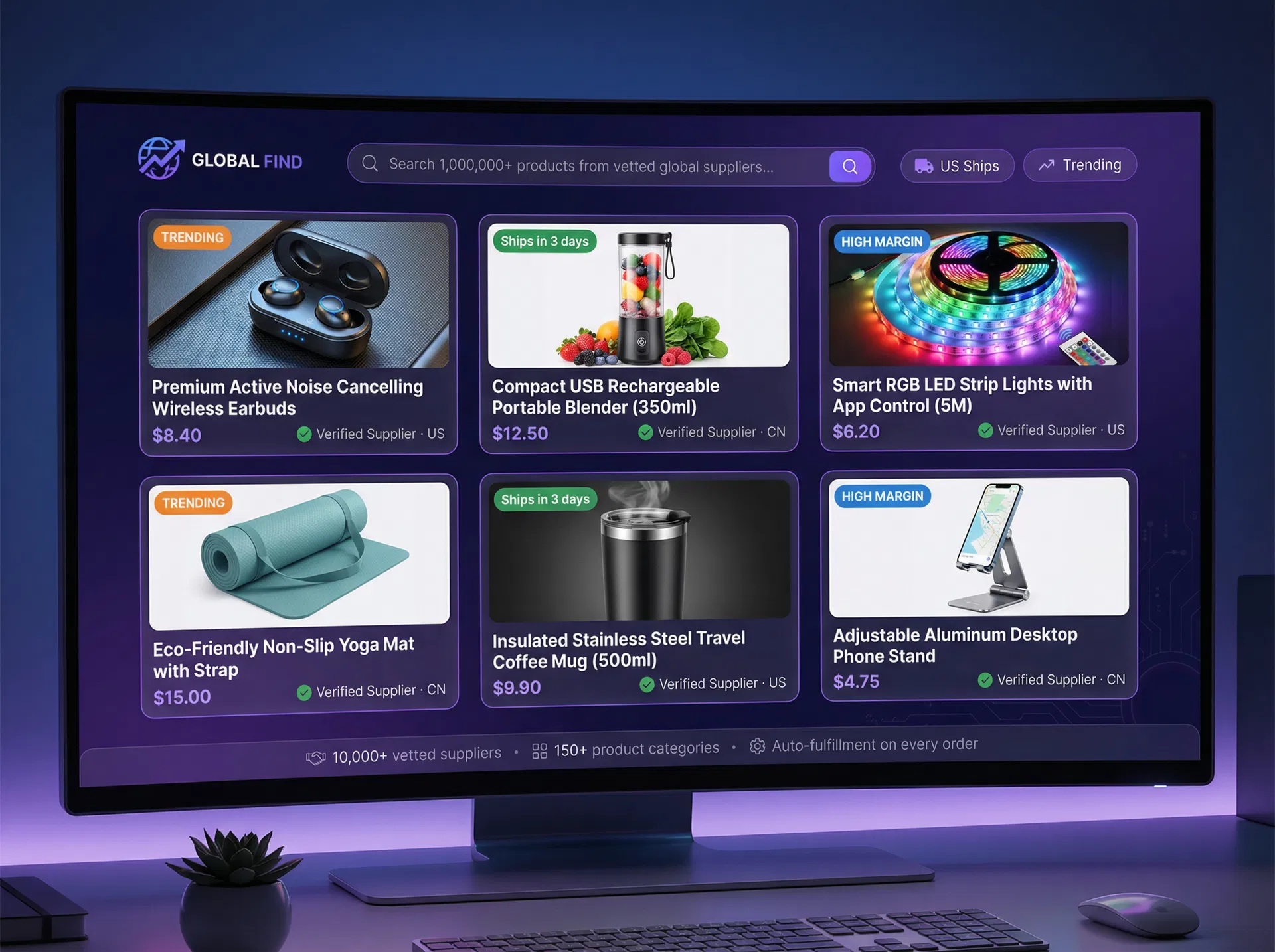 Zendrop supplier network showing direct connections to 10,000+ vetted suppliers worldwide