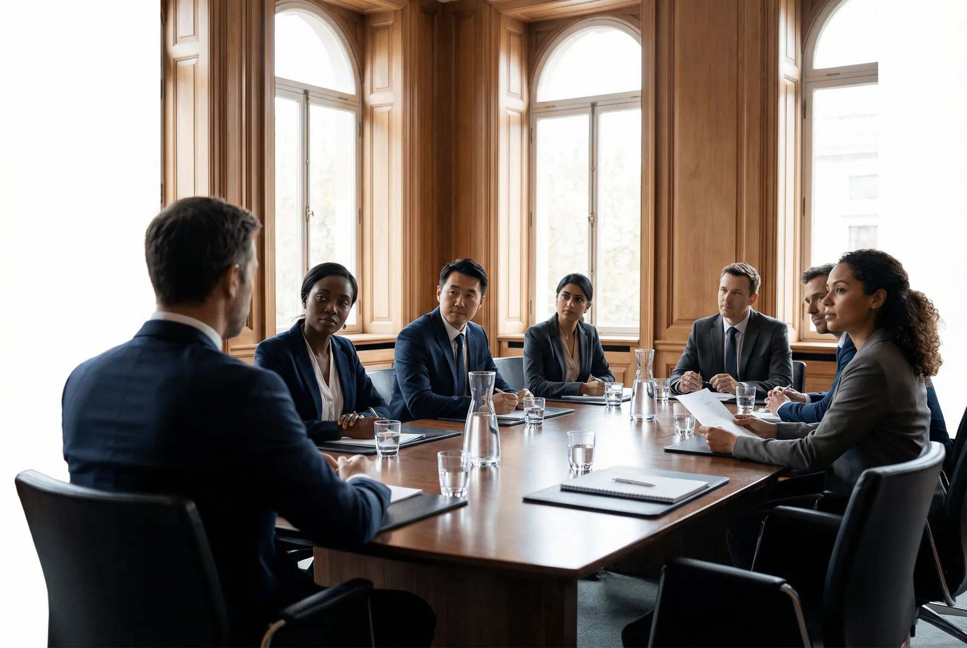 International roundtable scene representing global advisory and government dialogue