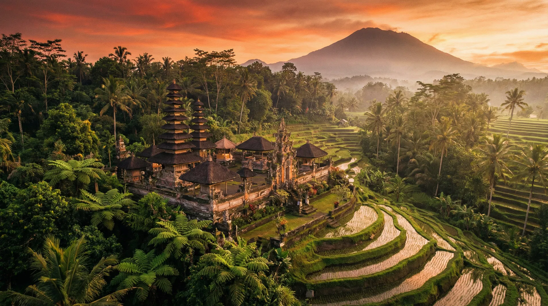 Beautiful Bali temple and tropical landscape