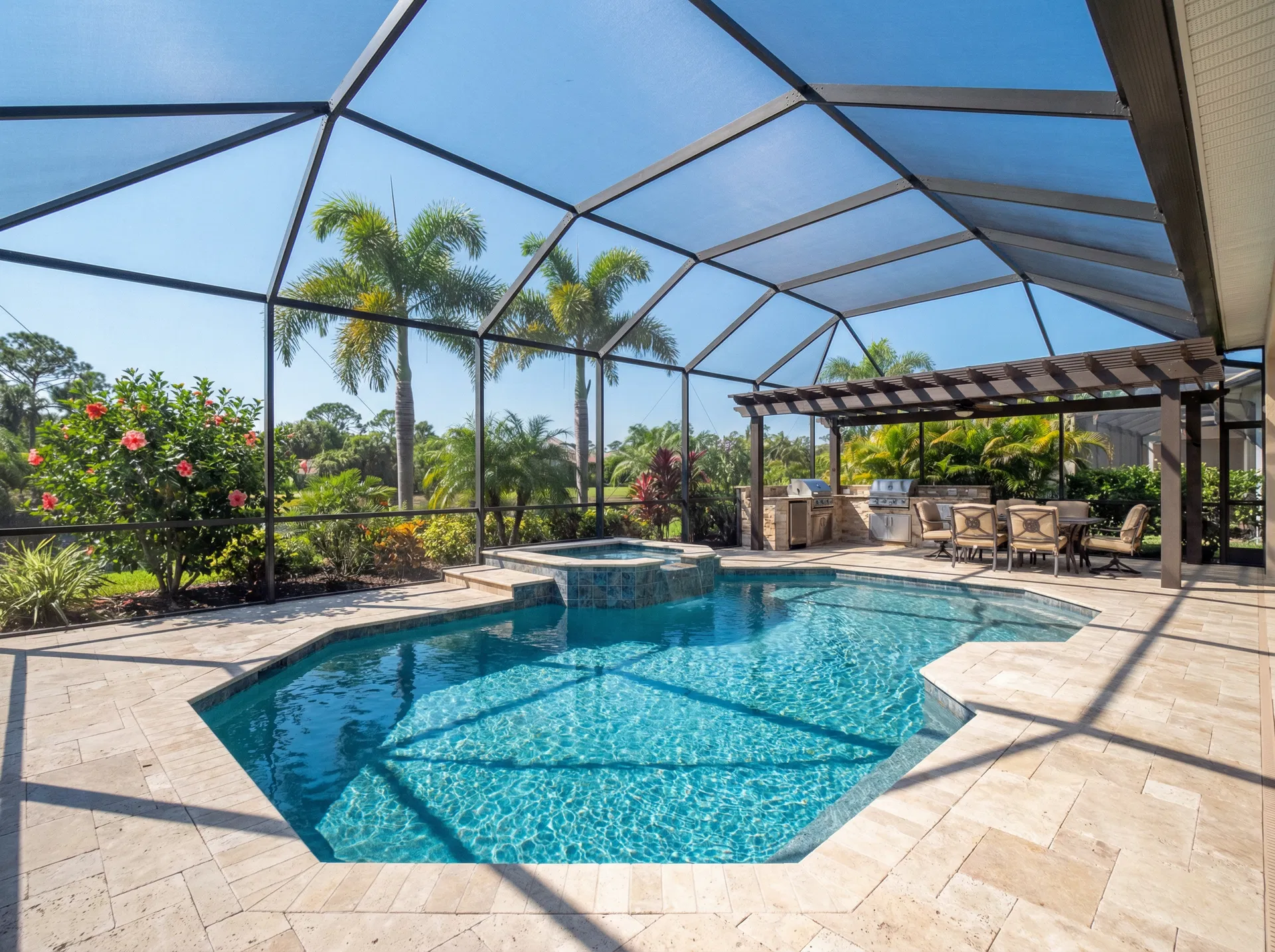 Residential Pools   Screen Enclosure & Outdoor Kitchen