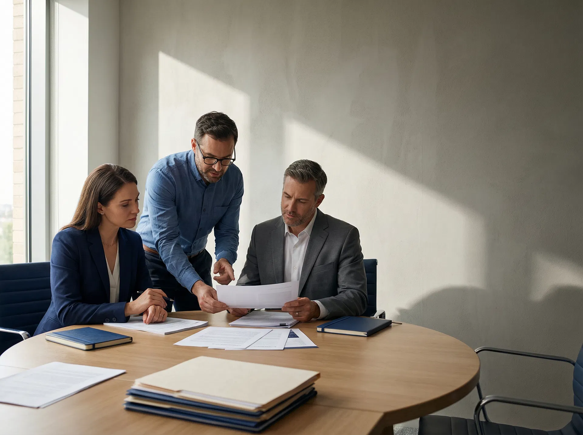 Client meeting reviewing proposal drafts and implementation notes