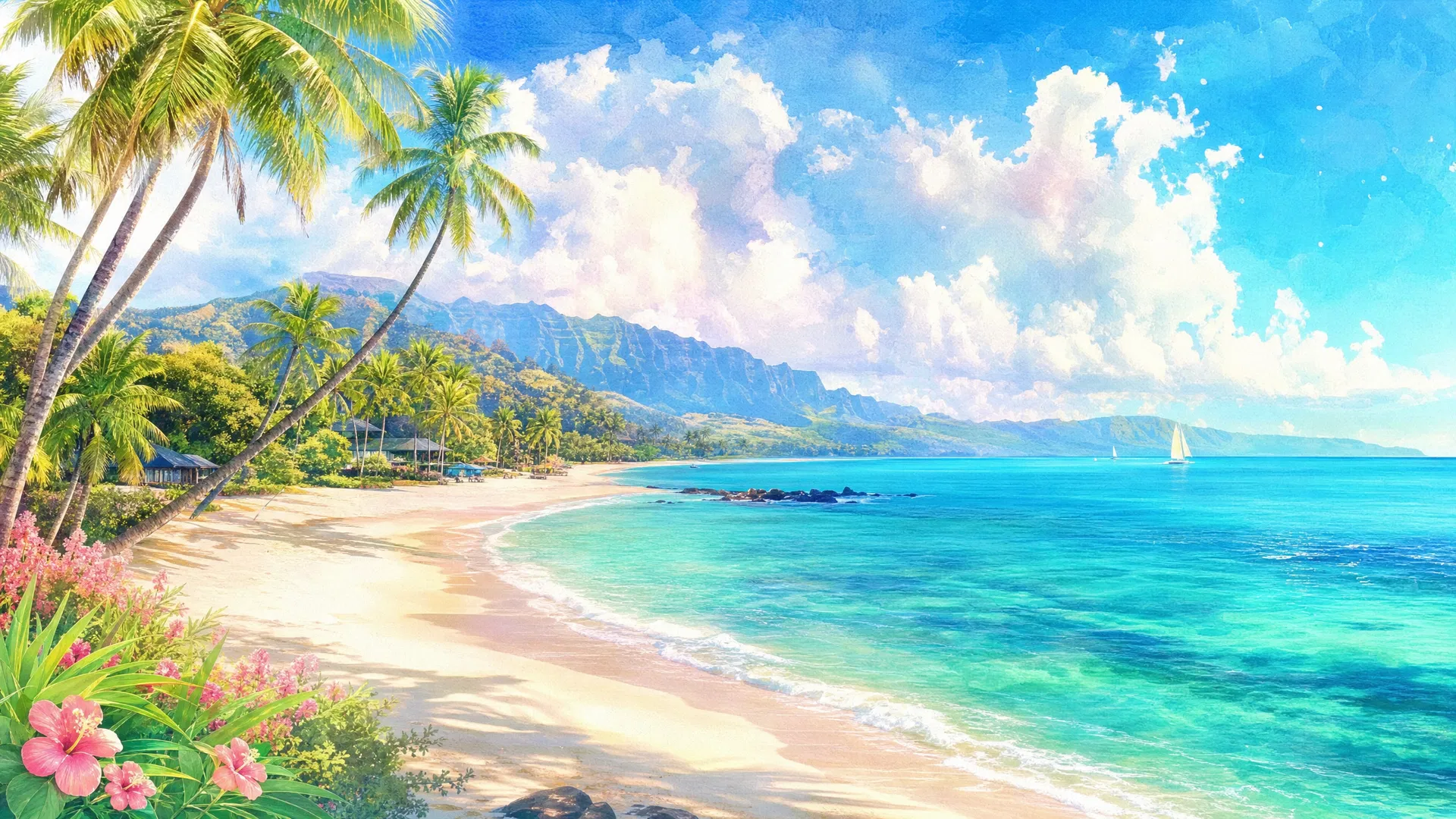 ハワイの美しい海と青空