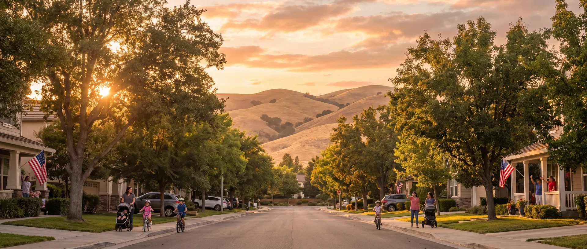 Rancho Cordova neighborhood at golden hour