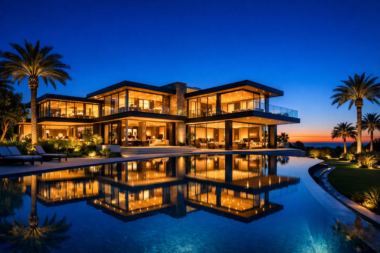 The Pinnacle Estate exterior at dusk