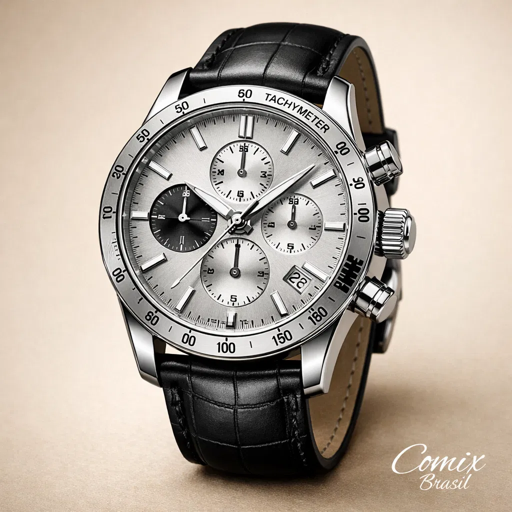 Cronógrafo Luxo Pulseira Preta