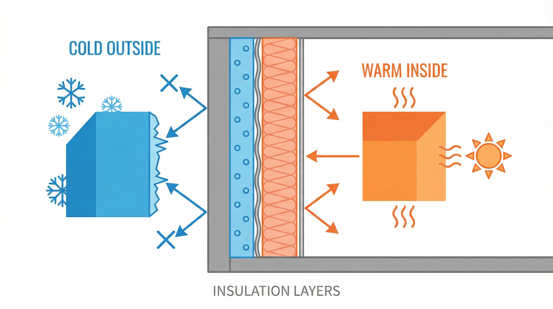 Isolatie diagram - warmte binnen, kou buiten