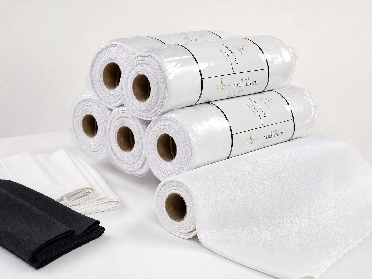 Tablecloths rolled on cardboard cores for crease-free delivery