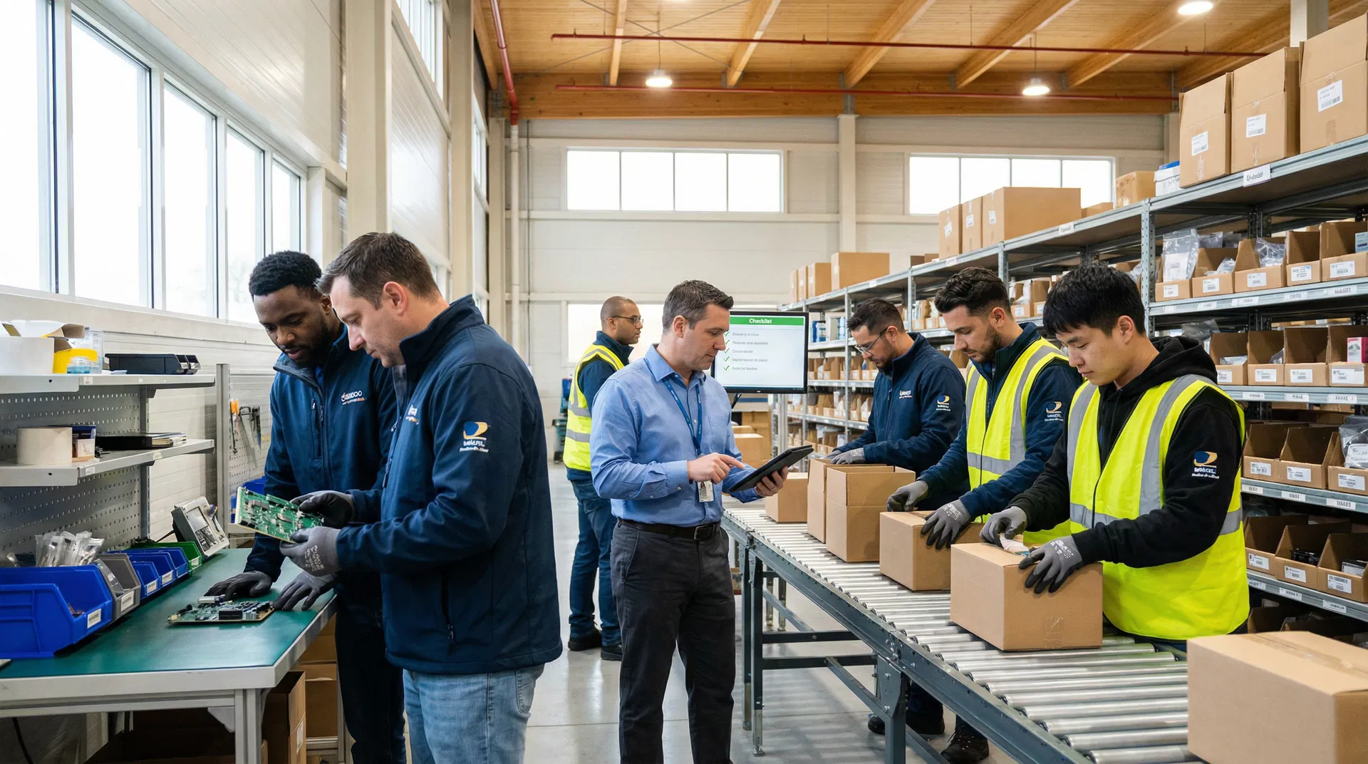 Mitarbeiter beim Konfektionieren von Produkten