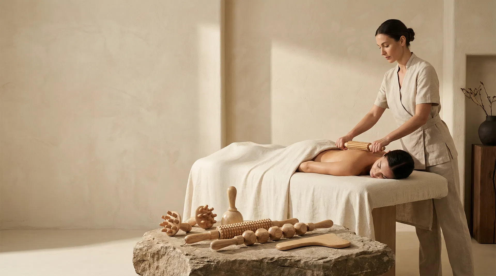 Brazilian wood therapy treatment in a luxury editorial studio