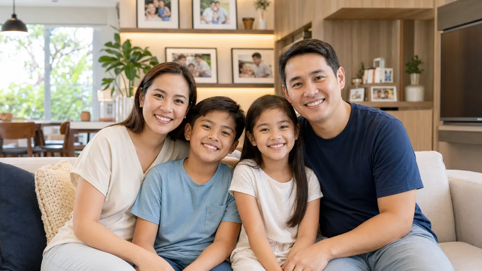 Happy Filipino family in modern home