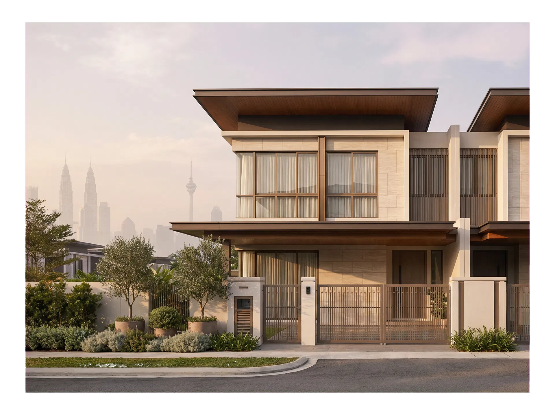 A calm terrace family house with the Kuala Lumpur skyline, representing stability and a clearer next chapter.