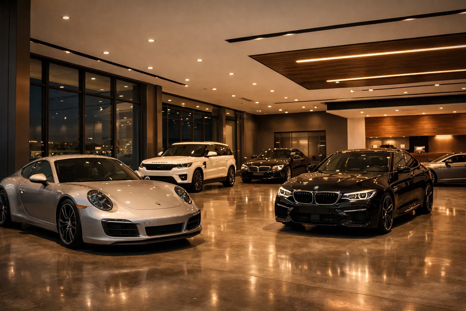 Luxury car dealership showroom