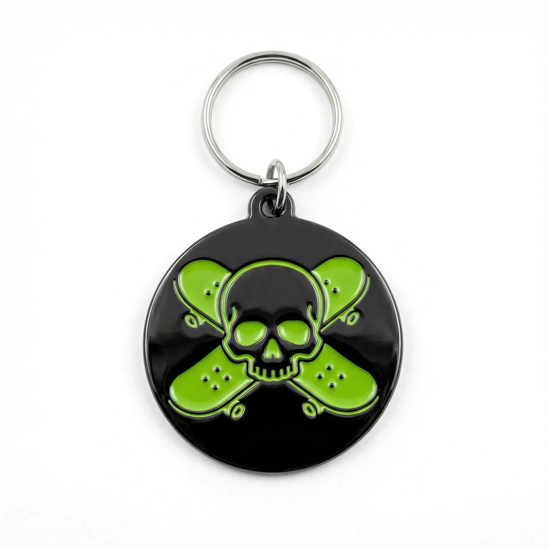 Skull Crossboards Metal Keychain