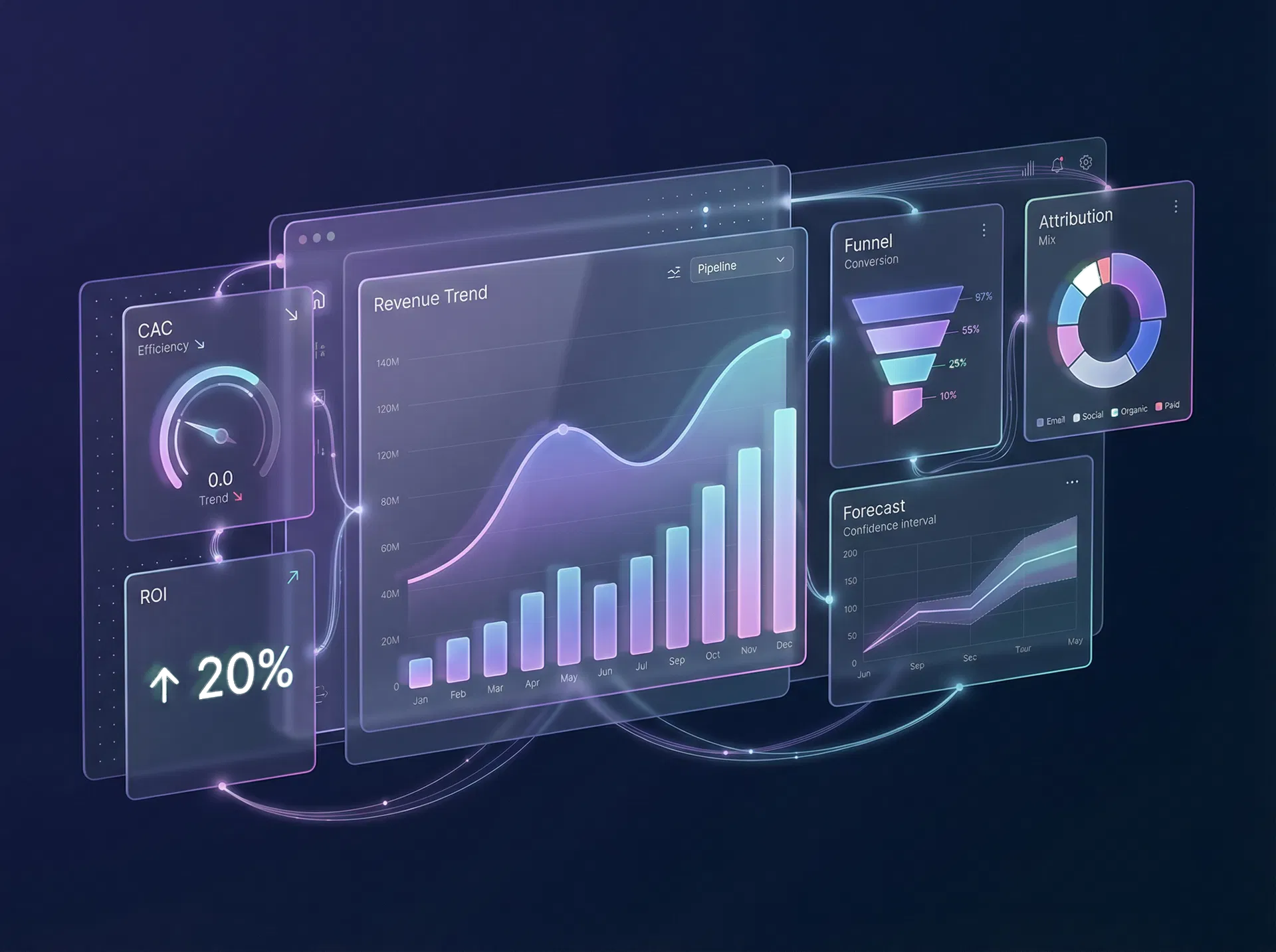 Revenue operations dashboard showing commercial metrics and planning visibility