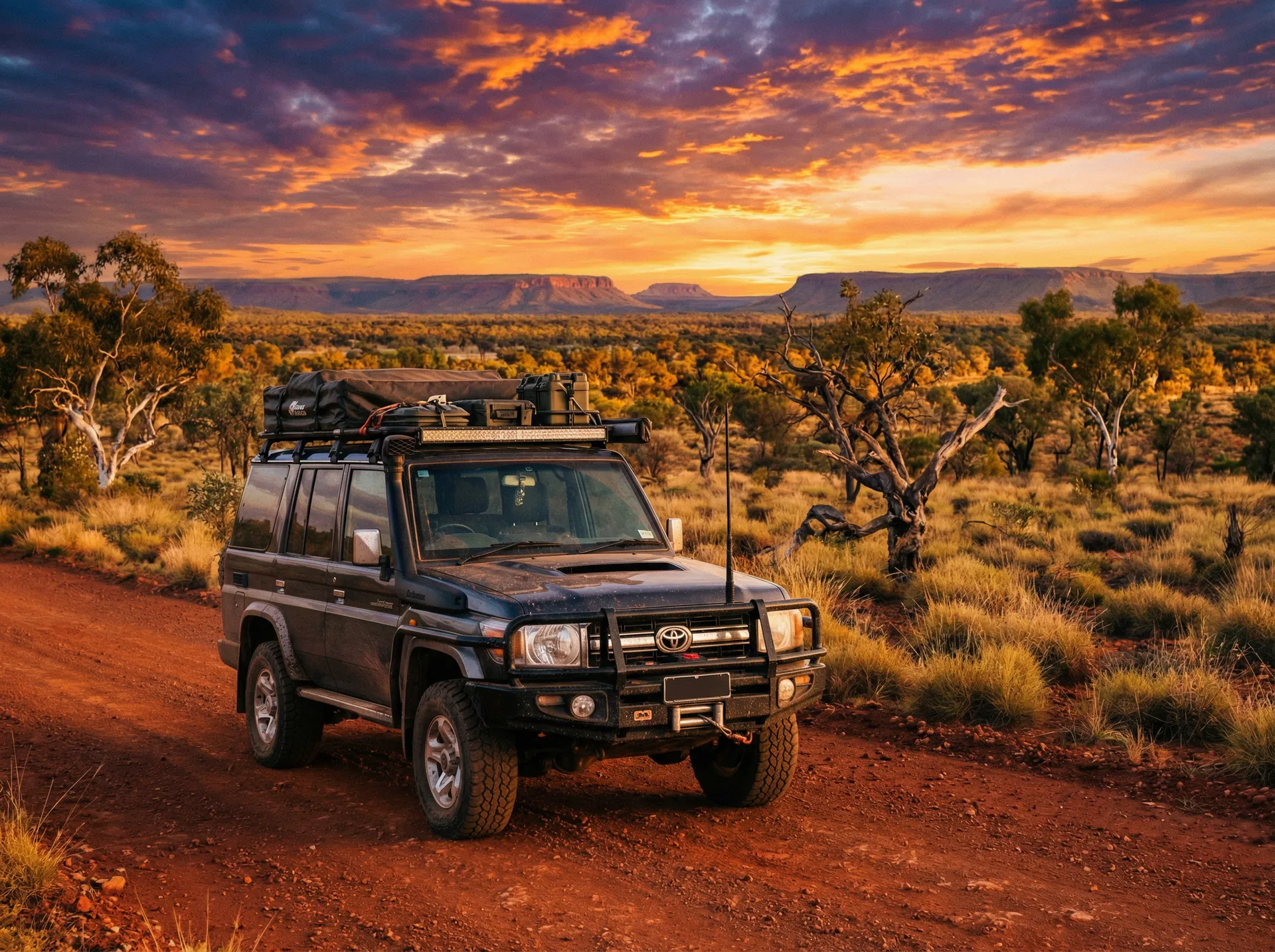 4WD with bull bar and roof rack