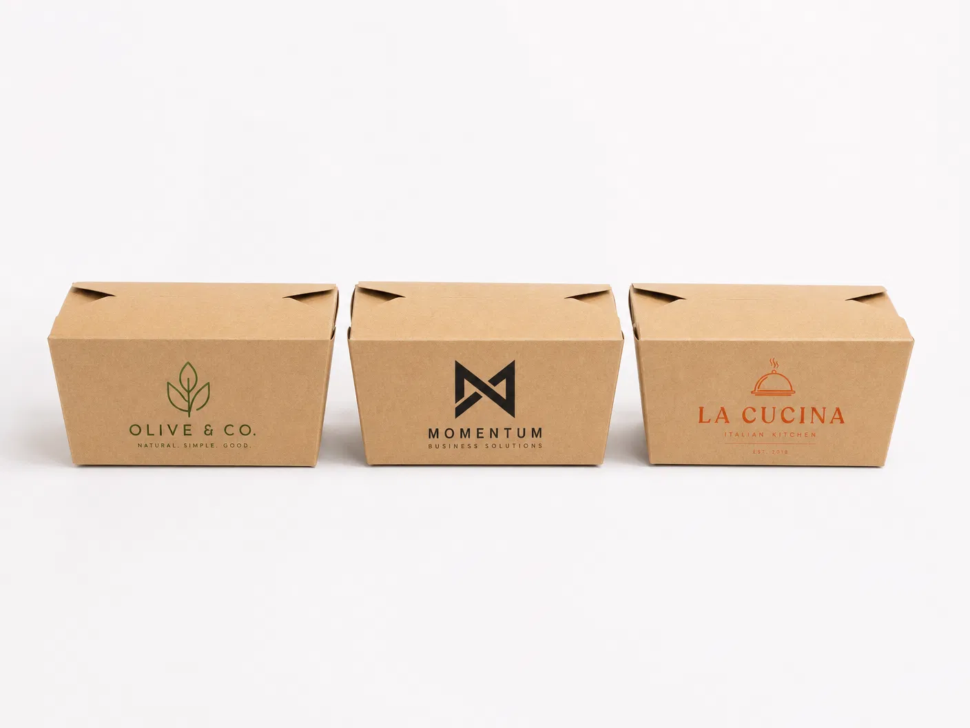 Custom printed kraft paper lunch boxes with brand logos -- wholesale custom packaging from CupsPak