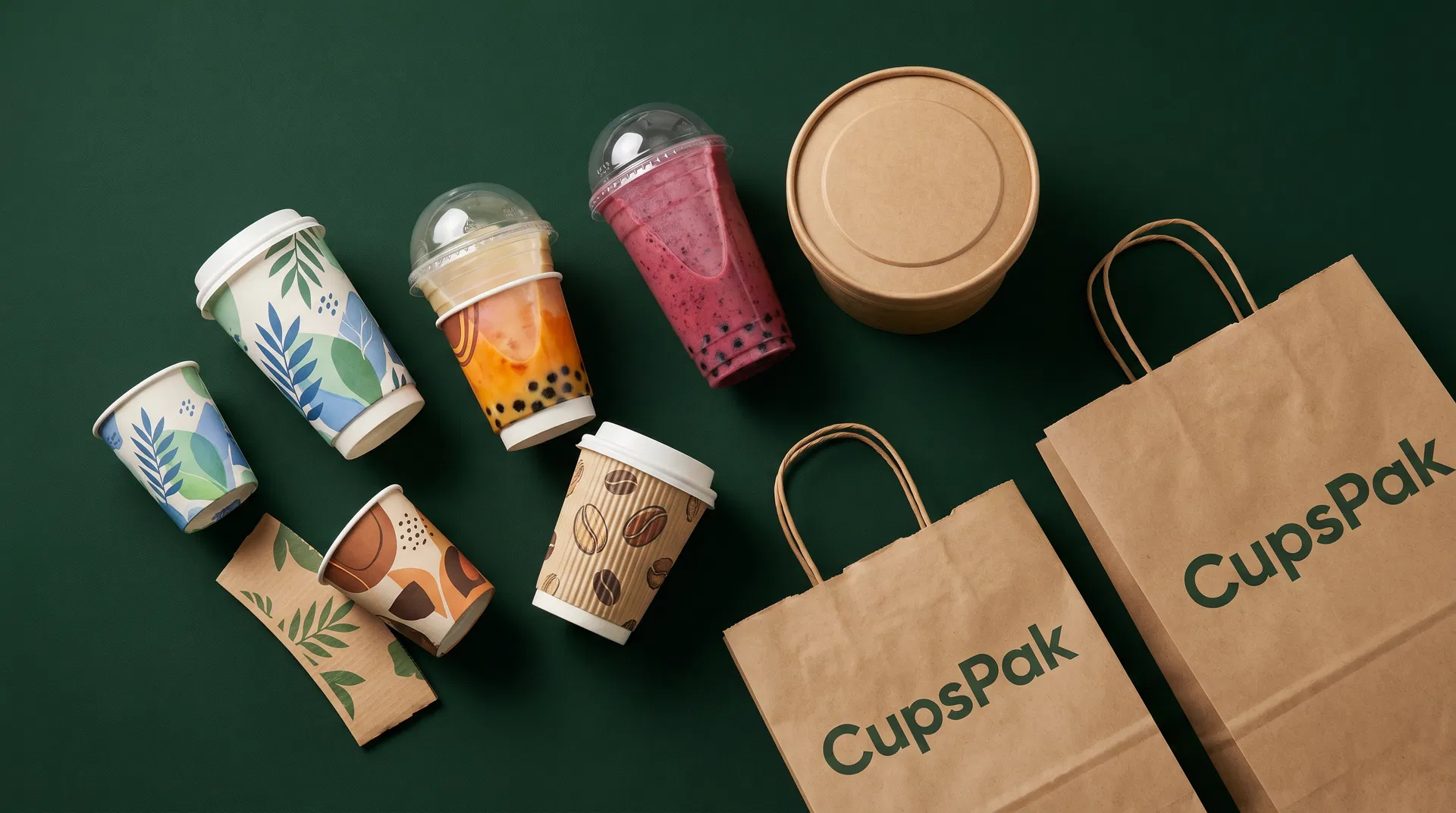 CupsPak product range — paper cups, cold cups, food containers, paper bags, cup sleeves